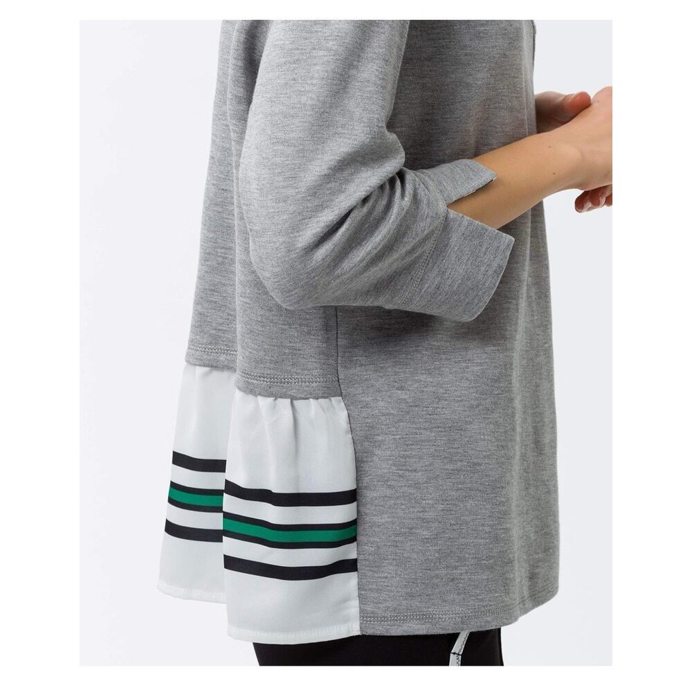 Brax Striped Grey Green Blue‎ Ruffle Cuffed Crew Top 36 Cotton